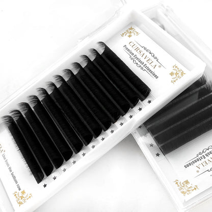 Easy Fan Eyelashes 100 pcs CURSAVELA 0.03-0.10mm Matte Dark Black Easy Fan Lashes Volume Extension Mega Eyelashes Blooming Fans Eyelash Extension