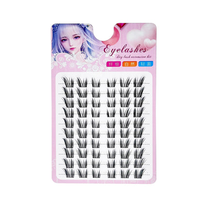 10-Row High-Capacity Cat-Eye Style Natural and Thick False Lashes, Lazy Segment Design, Realistic Single Cluster Manga Lashes