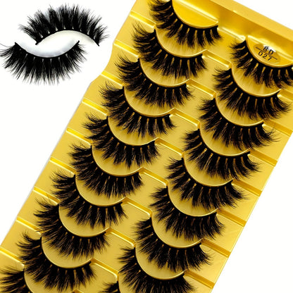 10 Pairs 3D Cat Eye Eyelashes, Fluffy & Soft Cross Style, Natural Manga-Inspired False Lashes for Daily & Glam Makeup