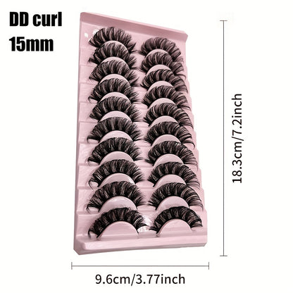 Classic Volume Eyelashes 10 Pairs Russian Strip Lashes Fluffy Faux Mink Lashes 3D False Eyelashes Dramatic Volume Curling Eyelashes Makeup