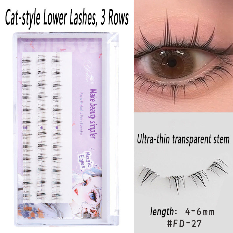 100pcs Segmented Cat-Style No-Glue Lower Lashes, Naturally Dense with Hard Stem for a Born-With-It Look