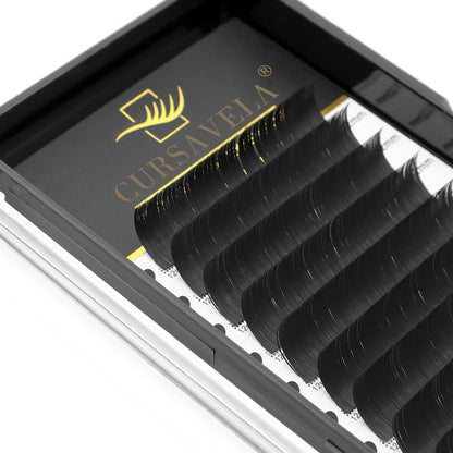 Ellipse Flat Eyelashes CURSAVELA 100pcs Pure Black Flat Lash Extensions with Split Tips–Individual Mink Eyelashes,Ellipse Cashmere,Wholesale