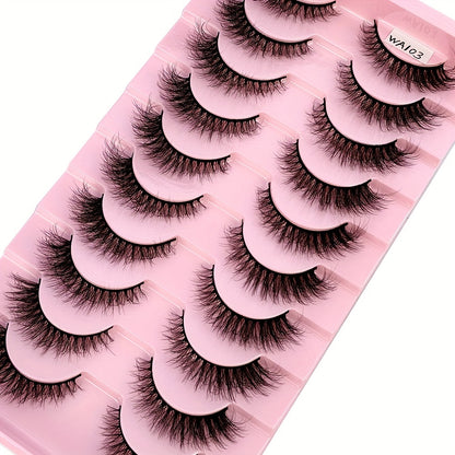 Classic Volume Eyelashes 10 Pairs Natural Slender 3D Faux Mink Cat Eye False Eyelashes, 3D Multi-layer Natural Fluffy Lashes