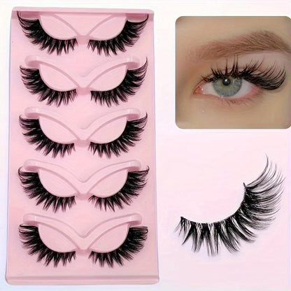 100pcs 5 Pairs Natural Cat Eye False Eyelashes - Winged Ends for Manga-Inspired Long, Dramatic Look