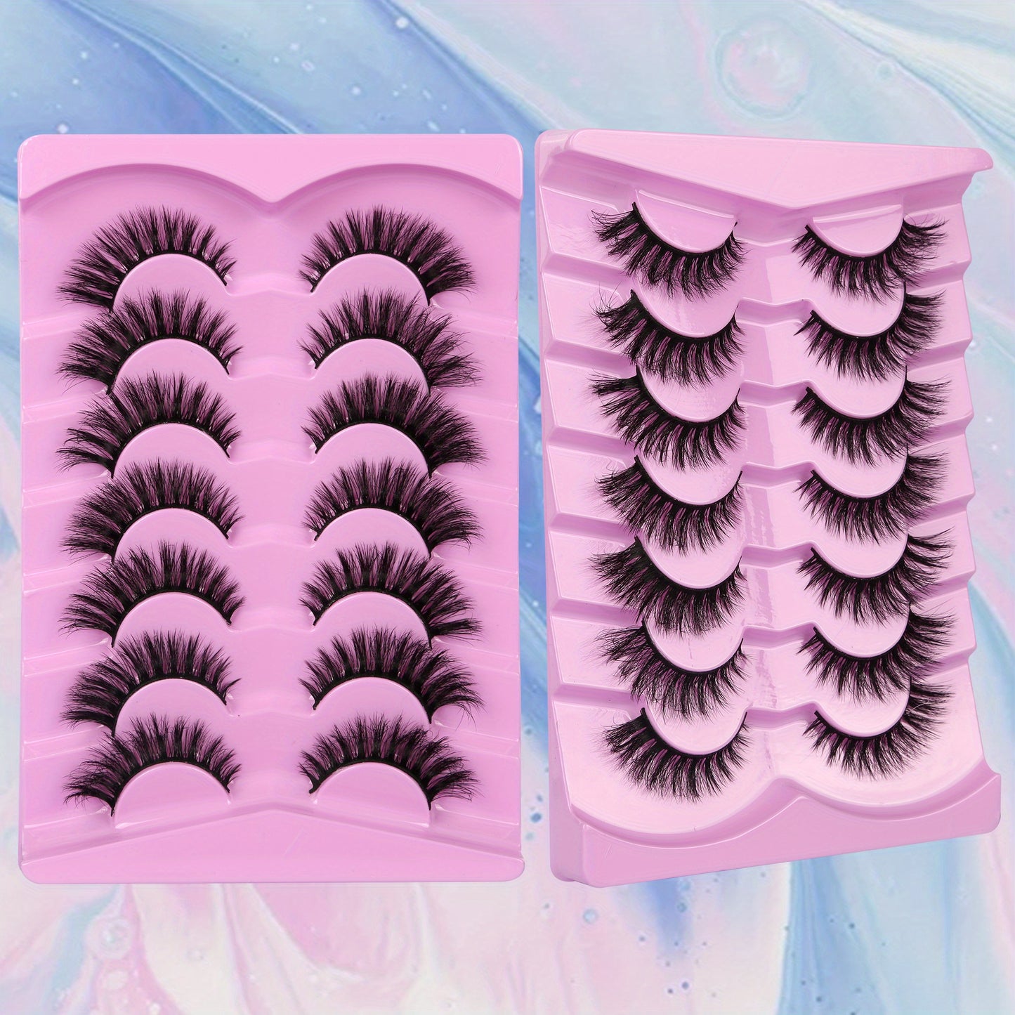 7 Pairs of 8D Fluffy Faux Mink Short Natural False Eyelashes – Dramatic Wispy Effect for Stunning Eye Look