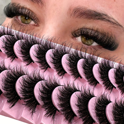 Classic Volume Eyelashes 10 Pairs New Cat Eye Fluffy Faux Mink Lashes - 8D Natural Dramatic Long Thick Curled False Eyelashes, Soft and Lightweight, 3D Russian Curled Eyelashes