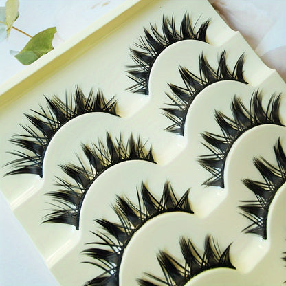 5 Pairs Little Devil Cosplay False Eyelashes: Hard Stem, Tapered Tail, Thick Eye-End Extension for Cute Sisters Style