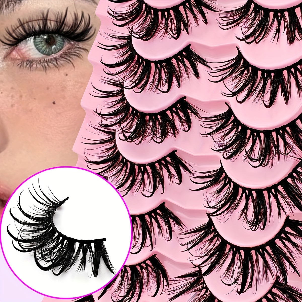 CURSAVELA 7 Pairs of D-Curl 19mm Manga Lashes - Thick & Wispy, Natural Slender Style for Cosplay & Anime Looks