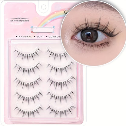 New Arrival 5 Pairs Luxurious 3D Faux Mink Lashes with Strong Hold Glue - Natural, Fluffy, Reusable, Lightweight, Comfortable for Dramatic Eyes