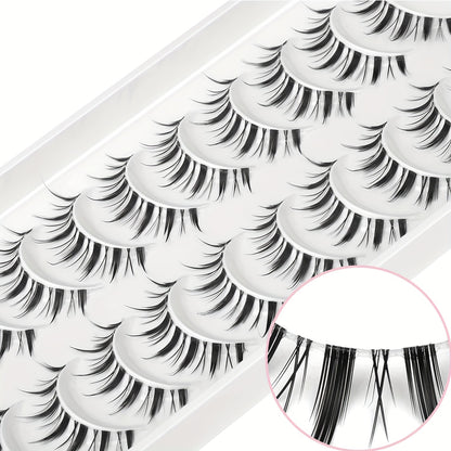 CURSAVELA  10 Pairs Wispy Manga Lashes – Natural Cat Eye, Korean Anime Style, Lightweight, Reusable