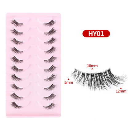 CURSAVELA Cat Eye Lengthening Transparent Stem False Eyelashes 10 Pairs/Set, Dense and Natural Tail Extension Design