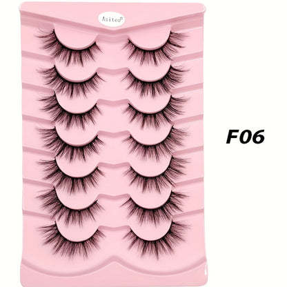 7 Pairs 3D Faux Mink Eyelashes Set - Natural & Cross Style Mixed, Fluffy Volume, C Curl, Reusable False Lashes for Beginners, Multiple Sizes 13-18mm