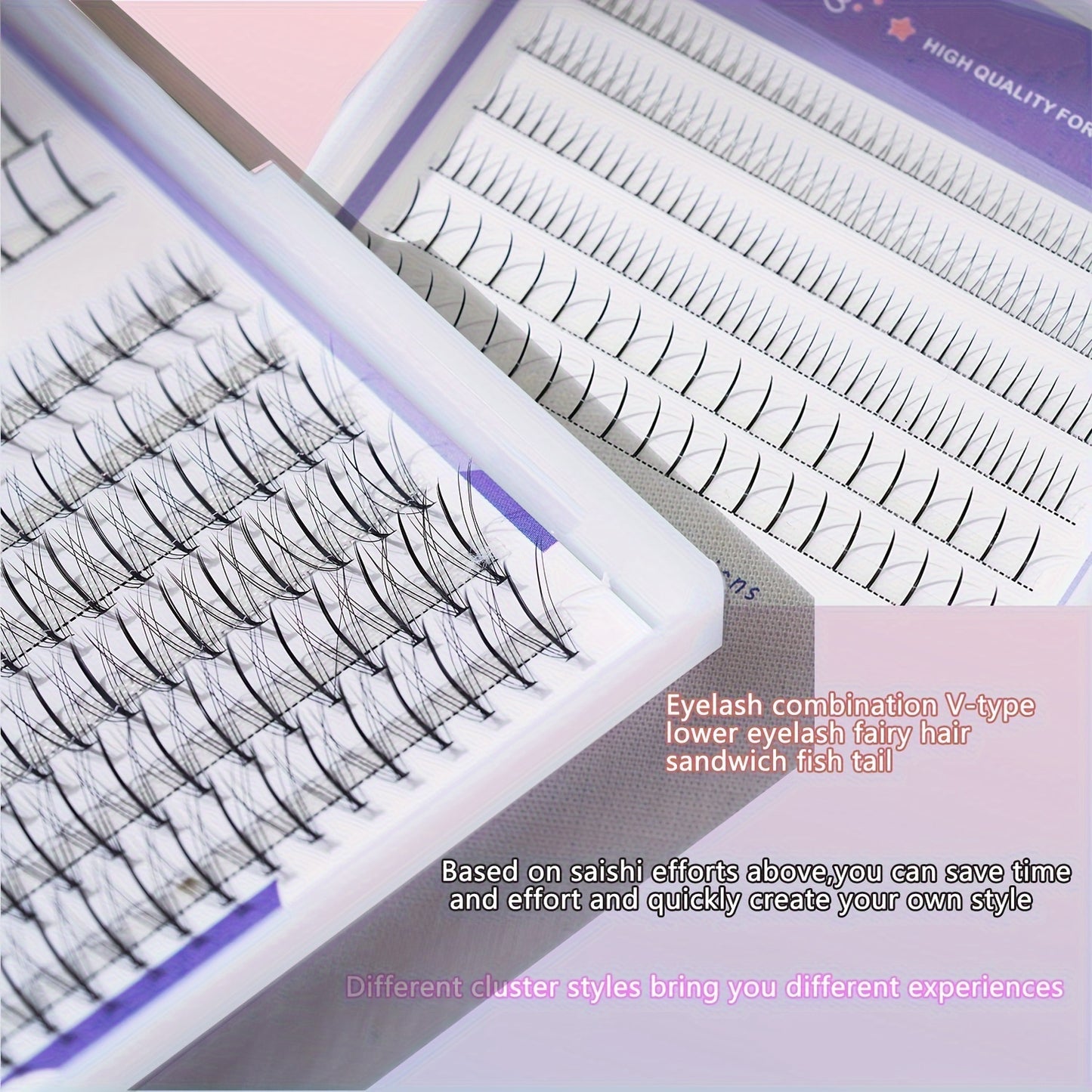 Individual  DIY lashes 320Pcs Fishtail Manga V-Shaped Bottom Lower Lashes, Mixed Length for Home Lash Extensions