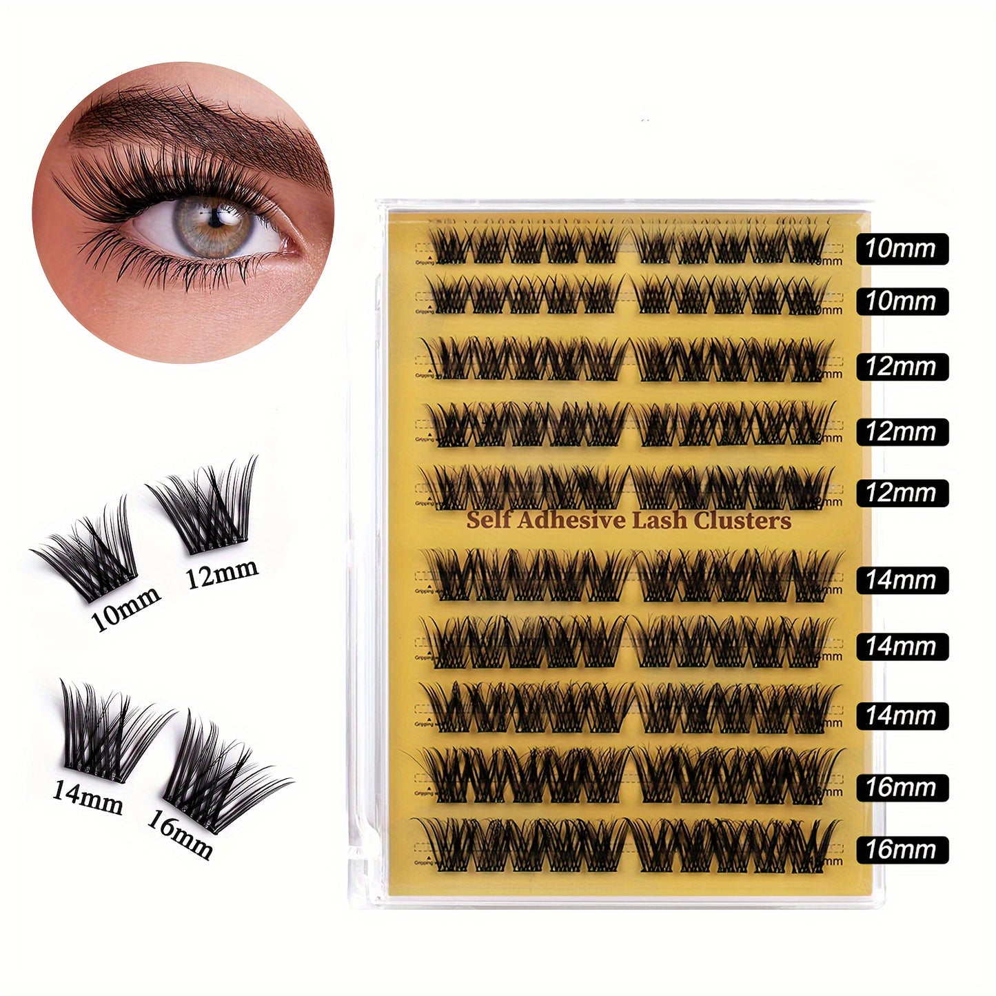 Individual DIY lashes Self-Adhesive Fluffy Cluster Eyelash Extensions - No Glue Needed, 40pcs/100pcs, Dense & Voluminous, 10-16mm Length, Easy Application, Doll & Cat Eye Look