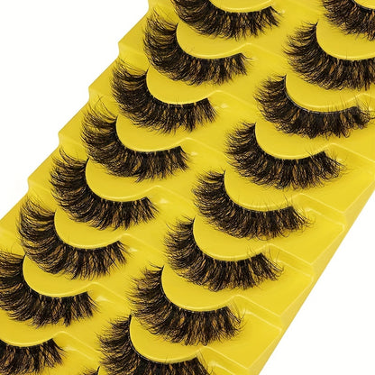 10 Pairs Fluffy Thick False Lashes with Clear Band | Natural Look Wispy 3D Eyelashes | Perfect for Daily and Party Wear