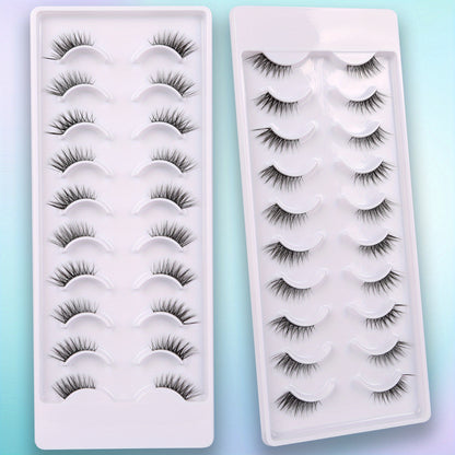 False Eyelashes Natural Look Half Lashes Short Wispy Lashes Pack Cat Eye 3D Faux Mink Lashes Fluffy Fake Eyelashes 10 Pairs Multipack