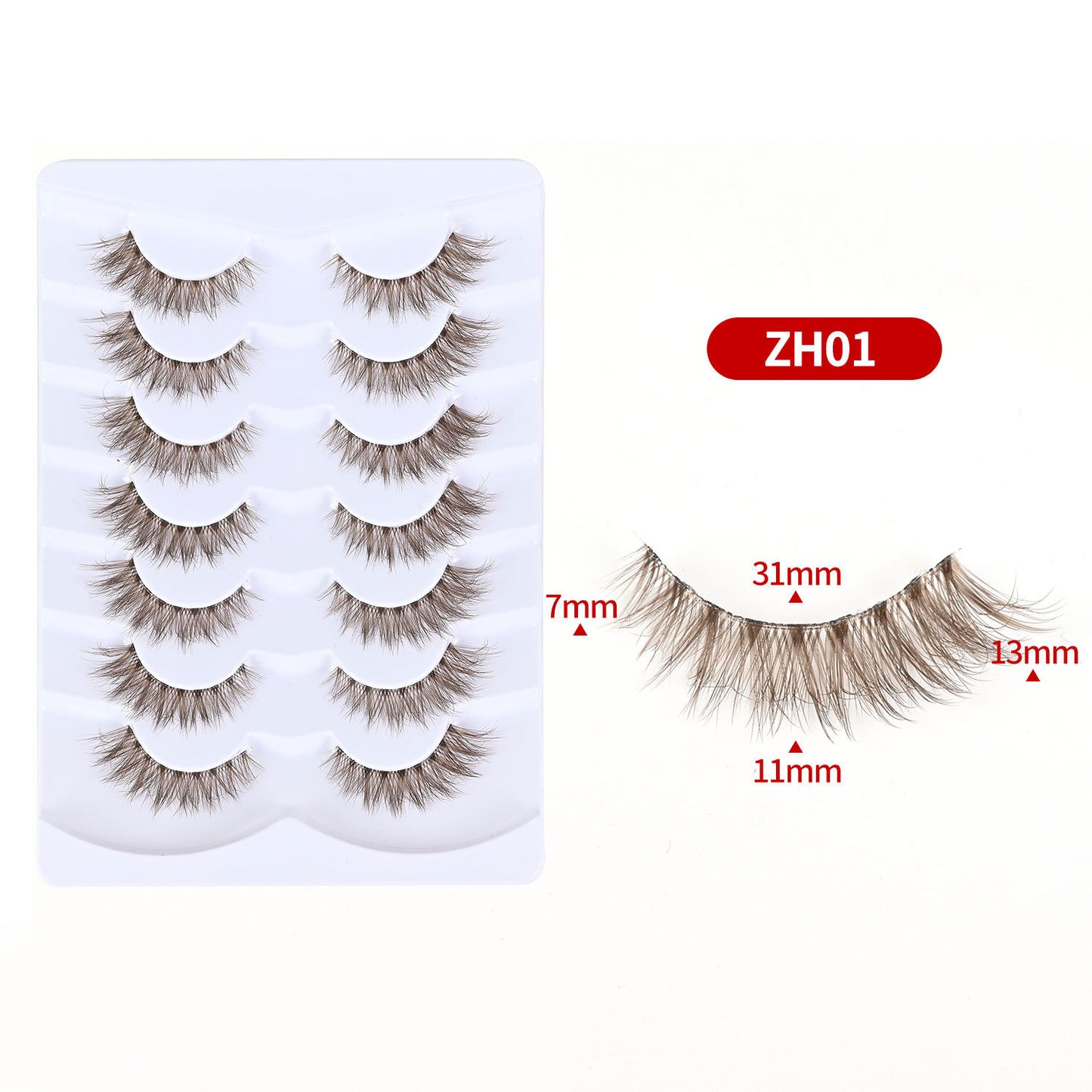 Multi-Pair Synthetic Fiber 3D Curled Brown False Eyelashes with Transparent Stem, Cross-Border Colored Lashes