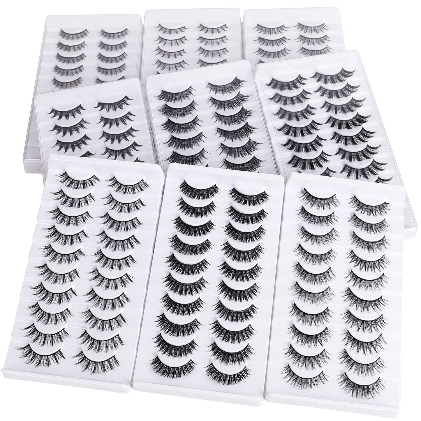 100pcs CURSAVELA Thick Eyelashes 10 Pairs Set, European Style Long Black Stems