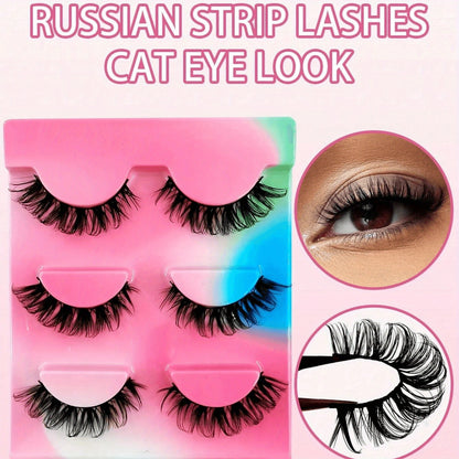 3 Pairs of 3D Fluffy Faux Mink Lashes - Handmade, Reusable, Short & Natural Look