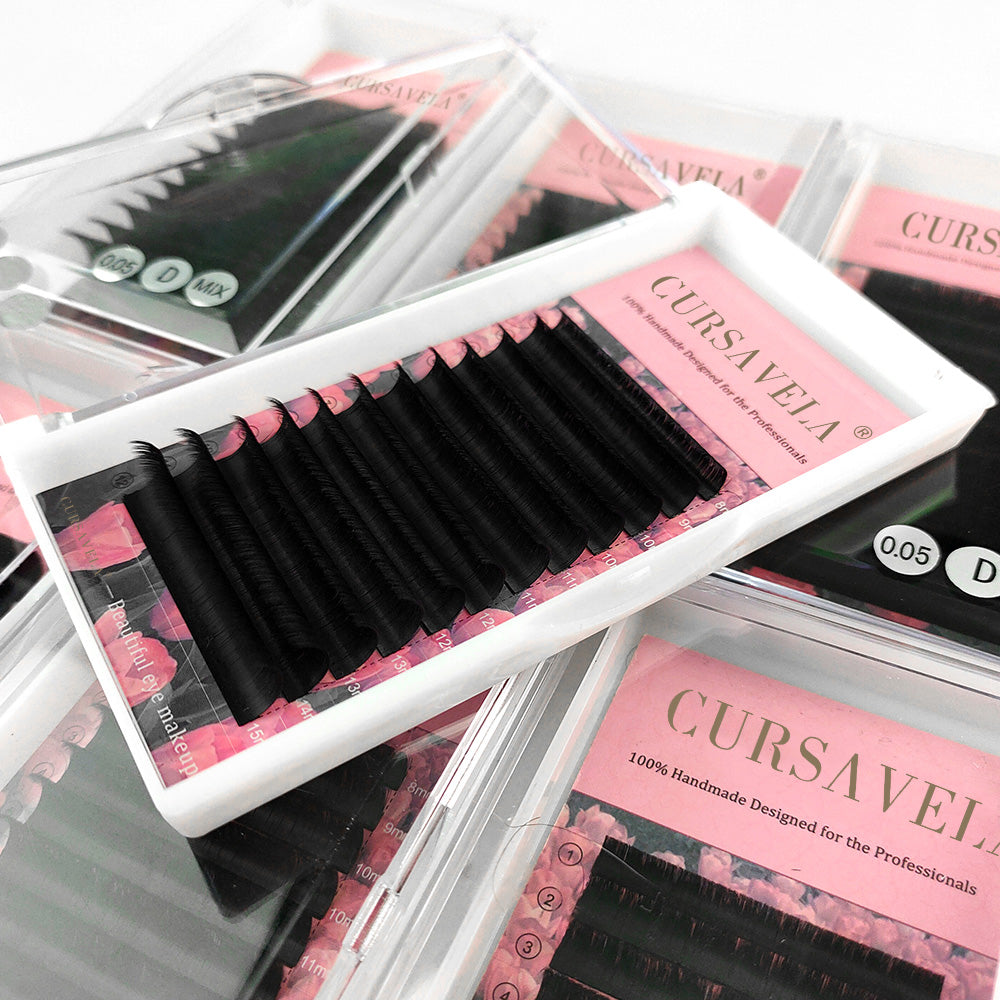 100pcs CURSAVELA Easy Fan Lashes Cashmere Matte Automatic Blooming Mink Eyelash Extensions Soft Mega Volume