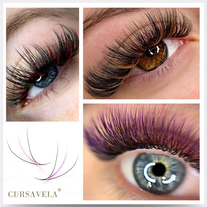 CURSAVELA 100pcs Colorful Eyelashes–Pink,Red,Brown,Purple|C / D Curl | Length 8-15mm | Ideal for Extensions and Cosplay