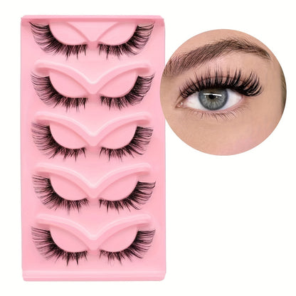 CURSAVELA Fox Eye Wispy Lashes - 5 Pairs Transparent Band 3D Curling Cat Eye Effect