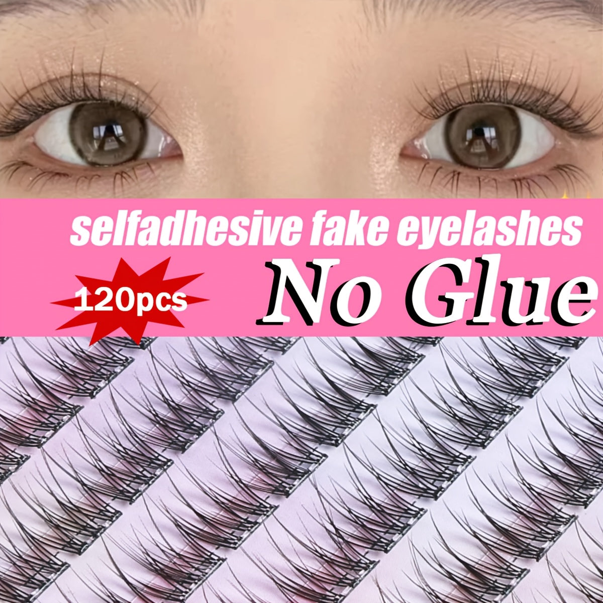 Individual DIY lashes Effortless Glam, Easy-Apply 120 Cluster Self-Adhesive False Eyelashes Kit - C Curling, 12mm Fishtail Design, Natural Cross Style, Reusable for Beginners