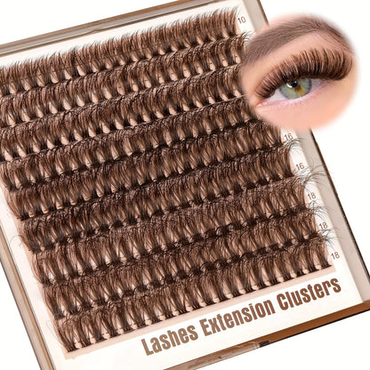 CURSAVELA 180pcs Brown Individual DIY lashes Lash Clusters - Fluffy Cat & Fox Eye Effects, 40D D-Curl Natural Look Extension Kit for Beginners