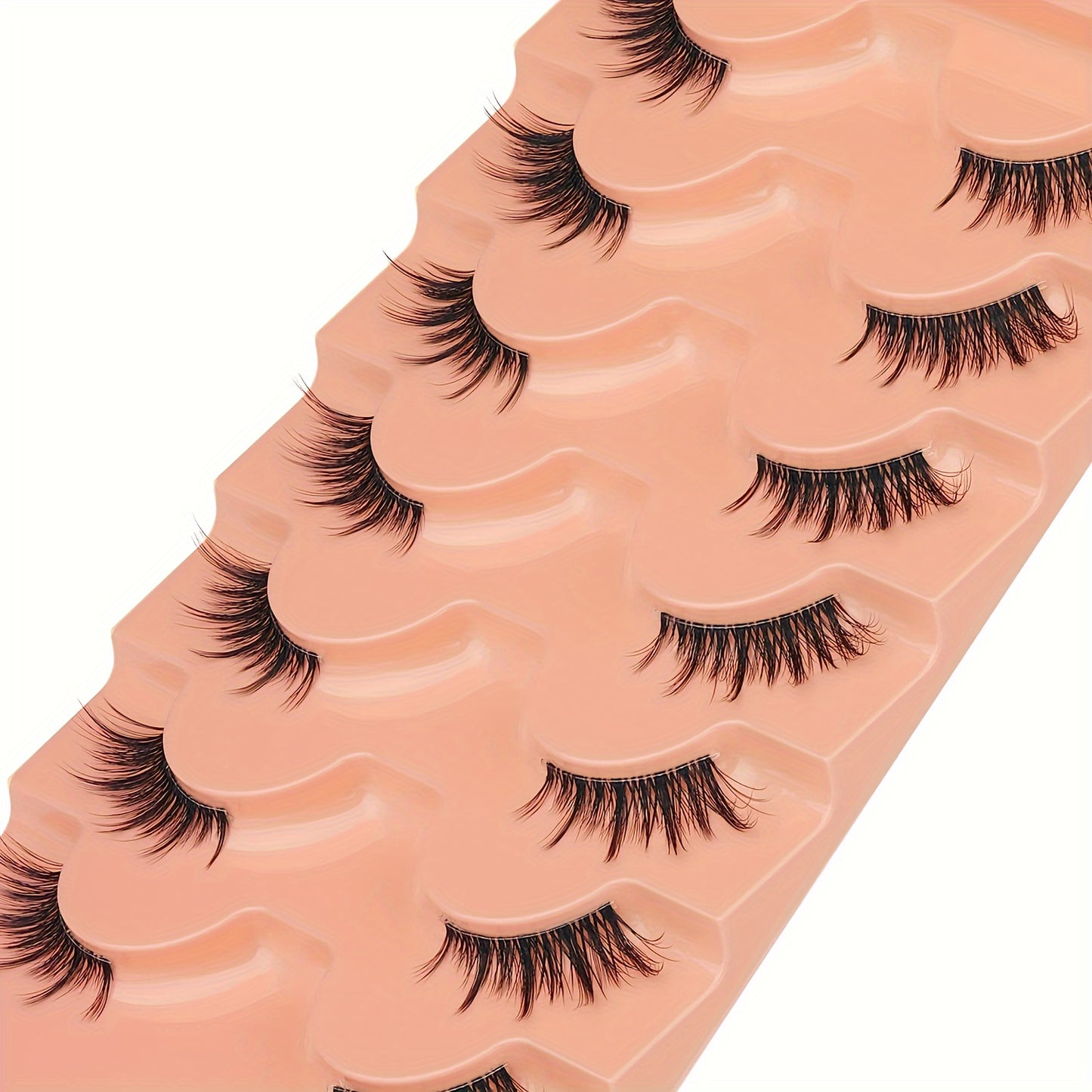 7 Pairs 3D Natural Half Lashes - Wispy Cat Eye Manga Style with C Curl and Transparent Band