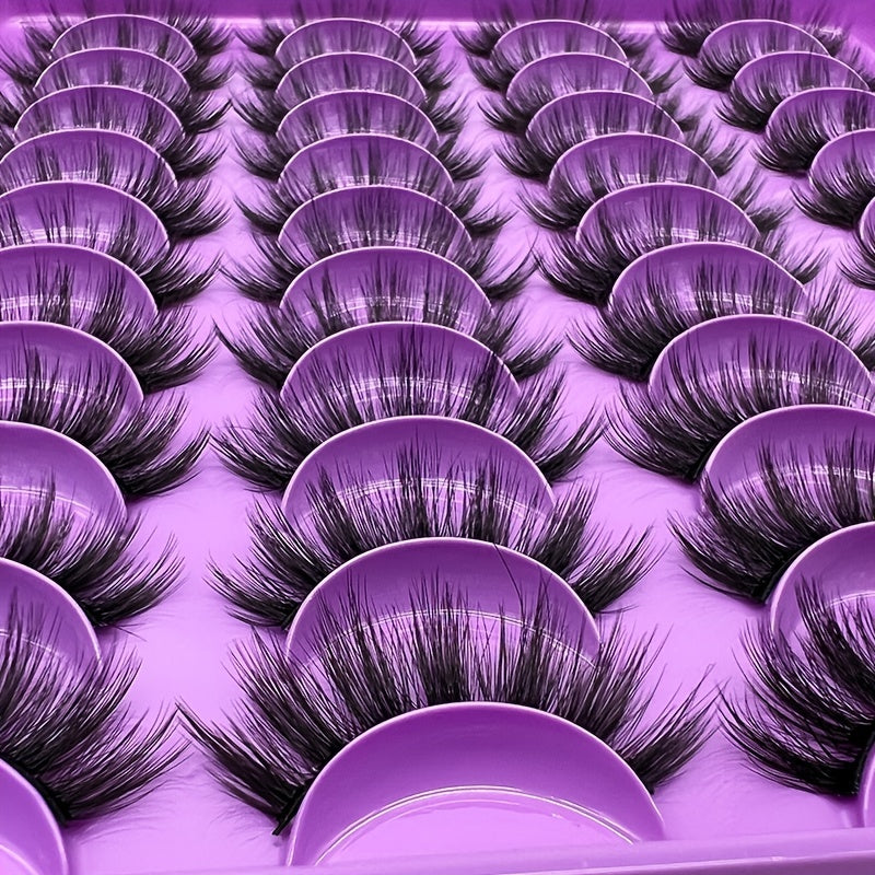 20 Pairs Faux Mink Eyelashes - Natural to Glamorous C Curl Lashes in Cat Eye, Doll & Fluffy Styles, Comfortable Wear.