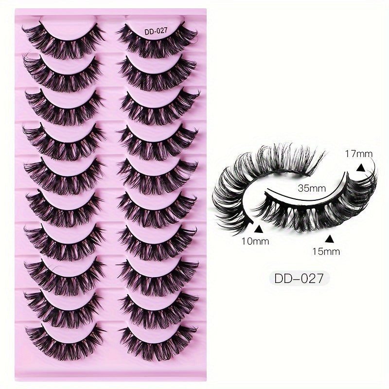 10 Pairs 3D Natural Look False Eyelashes, Hypoallergenic Individual Curl Up Lashes, Fluffy & Durable for Beginners Makeup