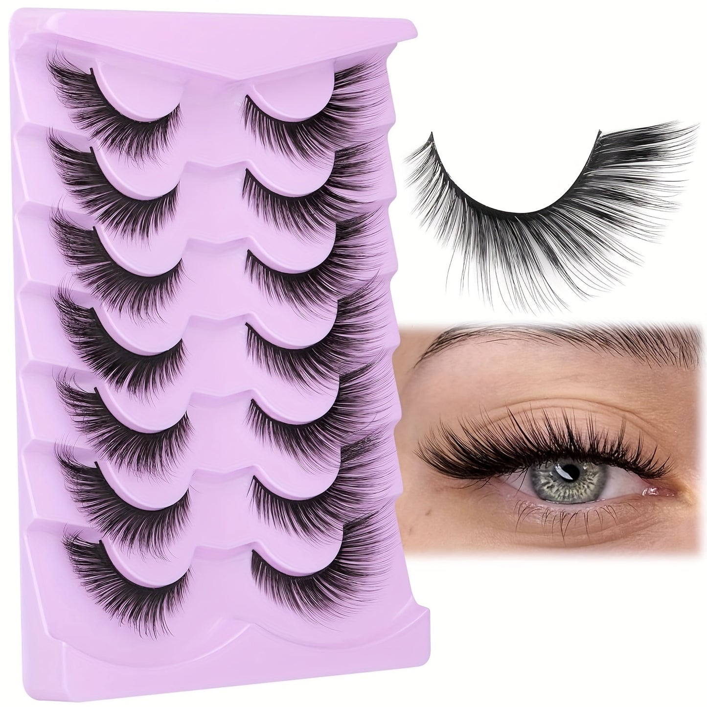 CURSAVELA 15mm Vivid Fox Eye Faux Mink Fluffy Cat Eye False Eyelashes, Long Curly Design, 7 Pairs Pack, Perfect for Halloween Makeup