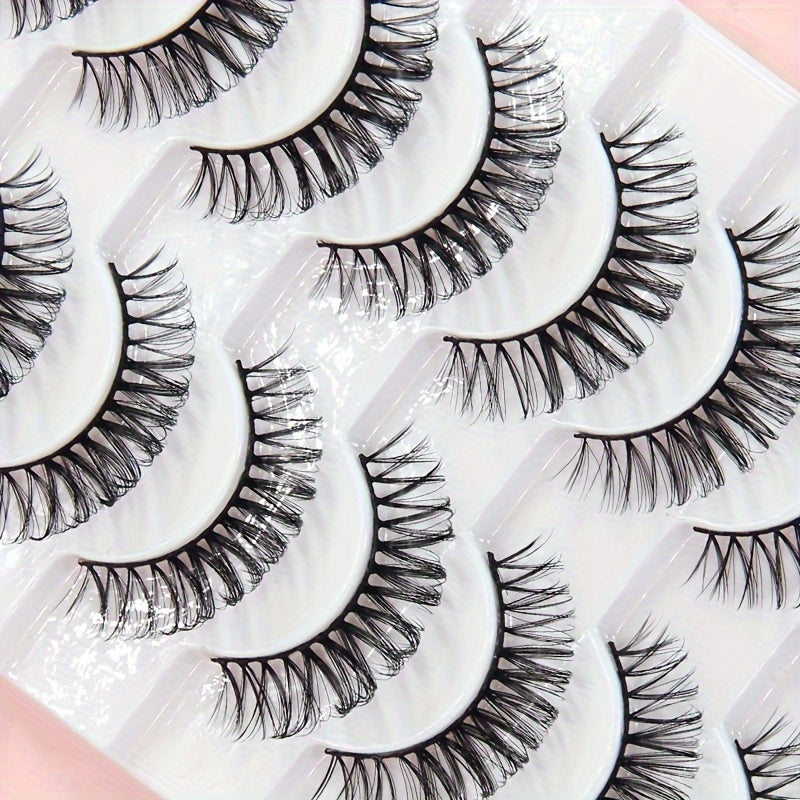 10 Pairs D-Curl False Eyelashes, Lightweight Natural Wispy 3D, 6-12mm Length, Reusable, Doll Eyes, Role Play