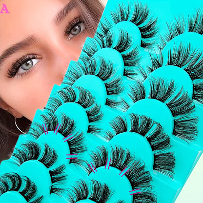 7 Pairs Eyelashes Cluster Cat Eye Curling Fluffy Thick Lashes - DIY Comfortable Sexy Faux Mink False Eyelashes