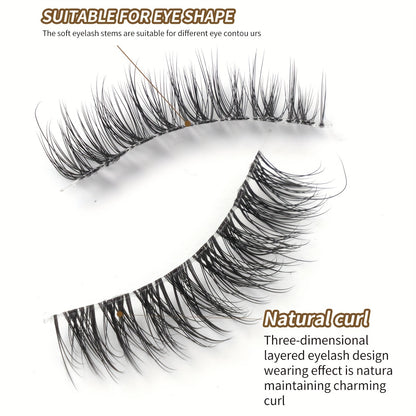 CURSAVELA 5 Pairs Natural Long Eyelashes - Transparent Stem, Fluffy & Curled, Eye-End Elongated