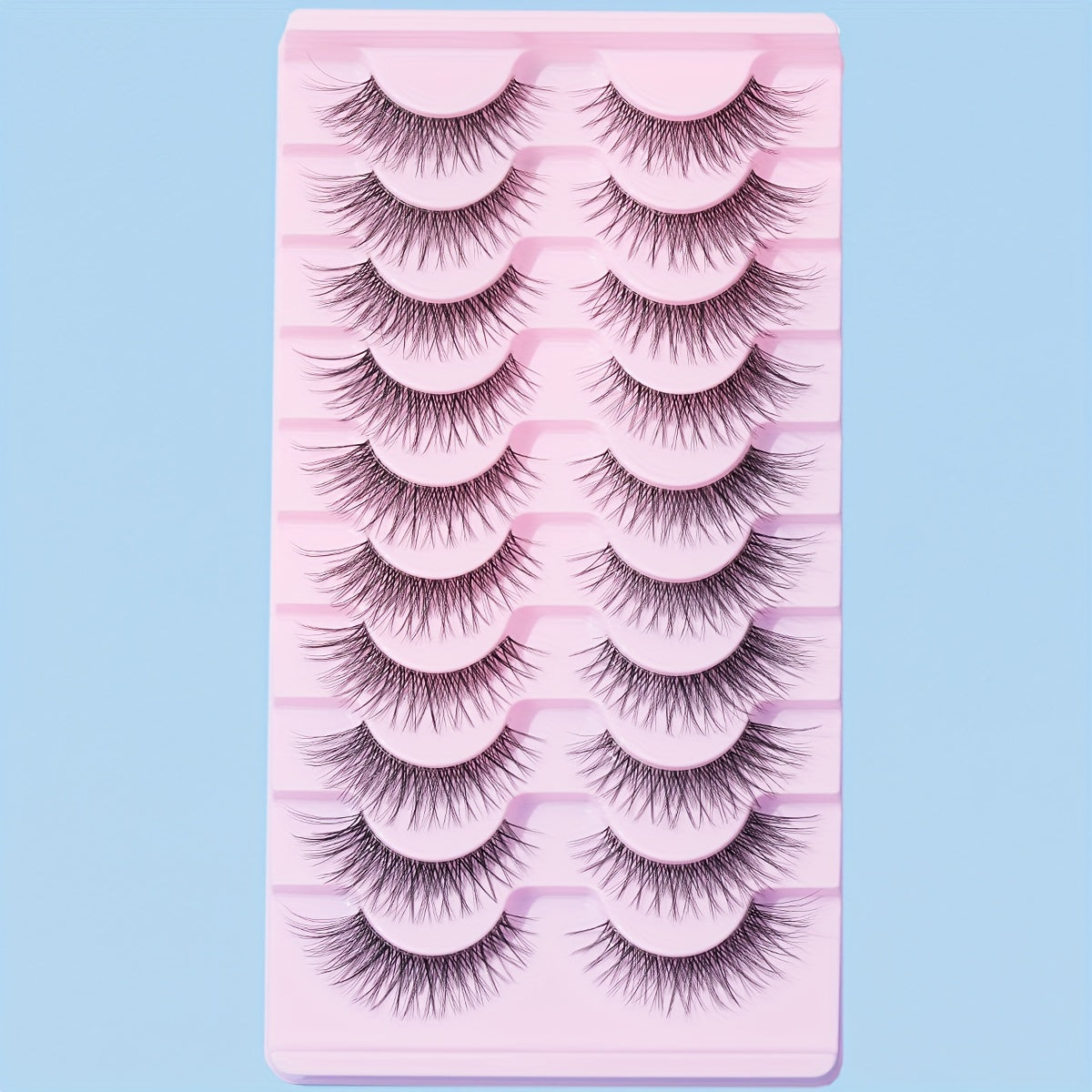 10 Pairs Luxurious Volumizing False Eyelashes-Crisscross Design,Lengthening Ends,Natural Look,Transparent Stem,8-14mm