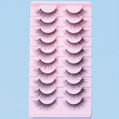 10 Pairs Luxurious Volumizing False Eyelashes-Crisscross Design,Lengthening Ends,Natural Look,Transparent Stem,8-14mm