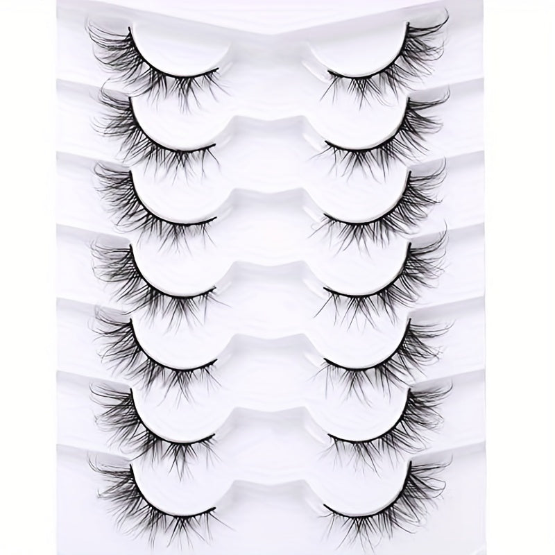 7 Pairs Wispy Manga Cat Eye Lashes - Fluffy Striped Design for Dramatic Eye Makeup, Soft, Comfortable, Reusable