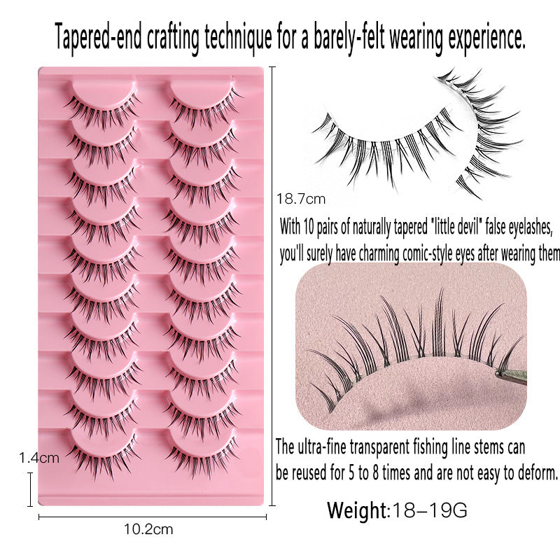 100PCS 10 Pairs Wholesale of Little Devil False Eyelashes with Naturally Tapered, Lightweight, Transparent Fishing Line Stems and Fairy Lashes