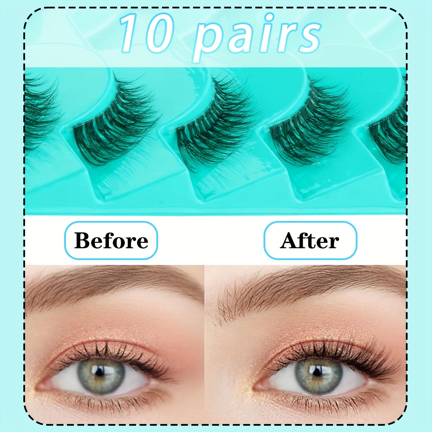 3D Fluffy Faux Mink Half Lashes - Clear Band, Natural Cat Eye, 10 Pairs, Tapered Ends, Soft European & American Style