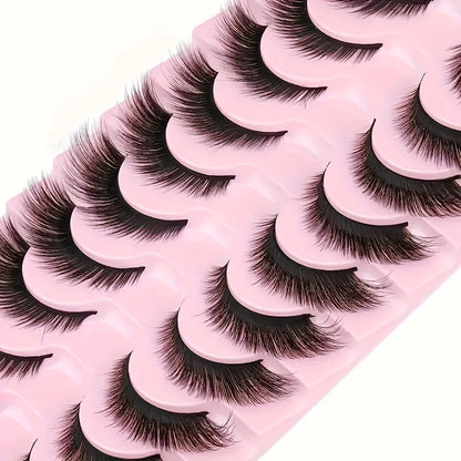 10 Pairs of Fluffy 8D Faux Mink Eyelashes - Lightweight & Comfortable, Hypoallergenic Cat Eye Style for Natural Look and Dramatic Volume.