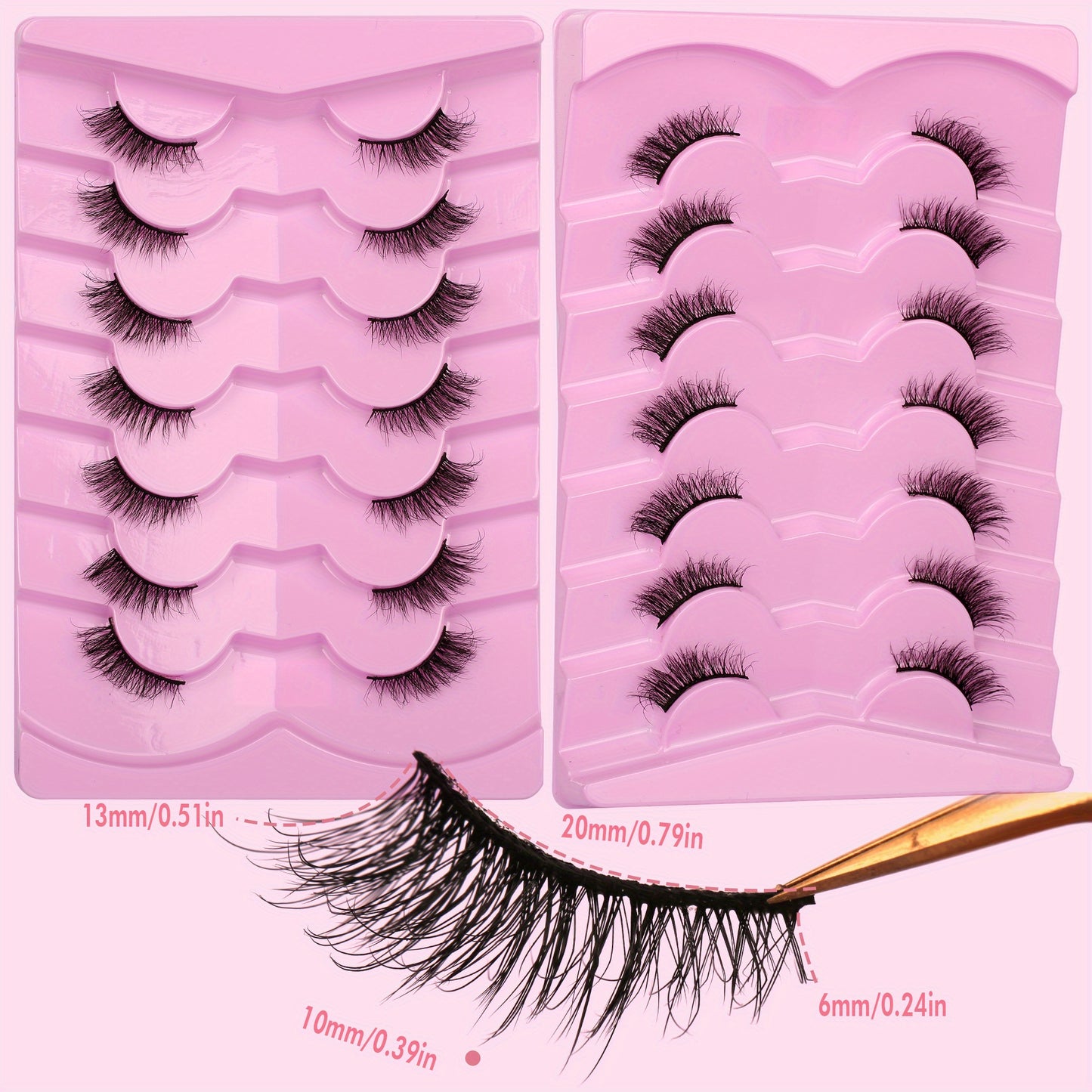 CURSAVELA 3D Faux Mink Natural Cat Eye Half Lashes, Fluffy Wispy Design, Soft Strips Fake Eyelashes (7 Pairs)