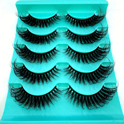 CURSAVELA 5 Pairs of 3D Cat Eye Natural False Eyelashes – D Curl Fluffy, Soft, Cross, Cartoon Style Slim Natural Lash Extensions