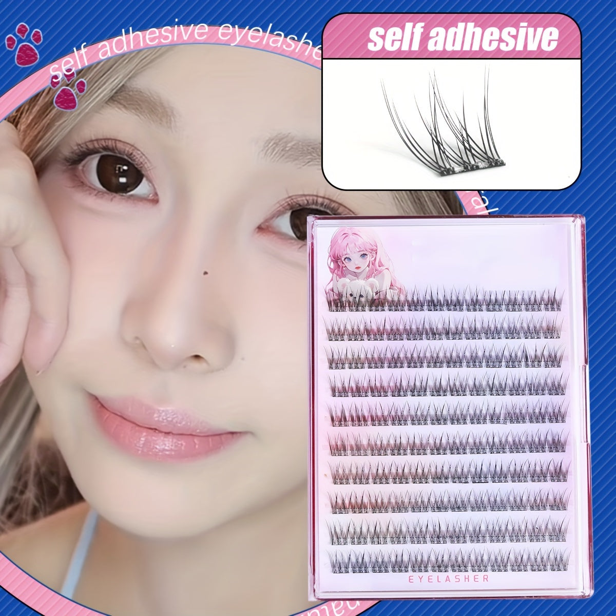 Individual DIY lashes Effortless Glam, Easy-Apply 120 Cluster Self-Adhesive False Eyelashes Kit - C Curling, 12mm Fishtail Design, Natural Cross Style, Reusable for Beginners