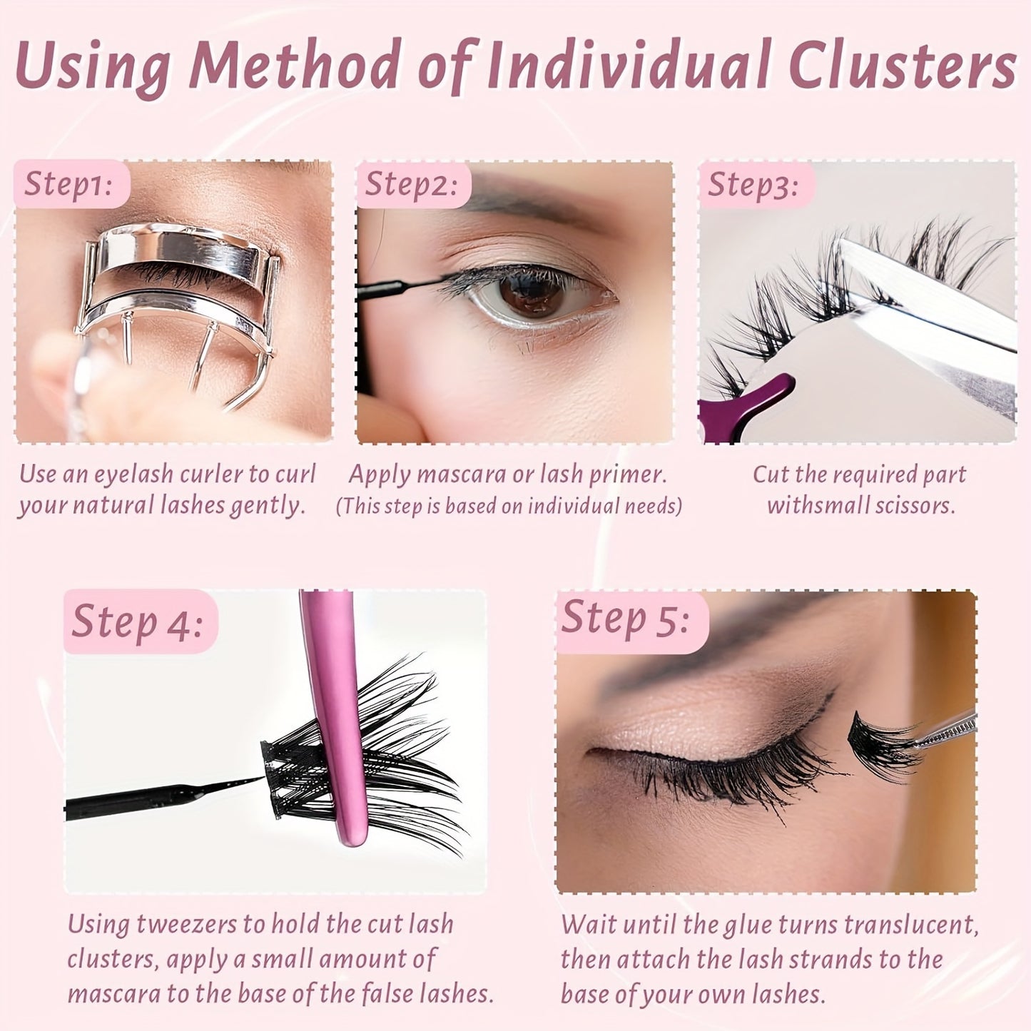 Cluster Lashes Natural Look, Wispy Manga Eyelash Extensions Strip, Cat Eye Lashes with Transparent Stem Short Anime Korean Makeup False Eyelashes (10 Pairs)