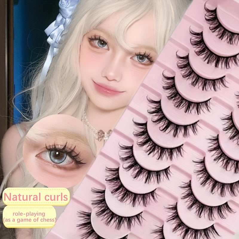 10 Pairs of Manga Doll Eye Lashes - Multilayer Natural Cross Thick Curling False Eyelashes for Beautiful Fashion Makeup