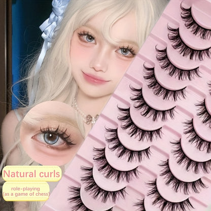 10 Pairs of Manga Doll Eye Lashes - Multilayer Natural Cross Thick Curling False Eyelashes for Beautiful Fashion Makeup