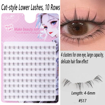 100pcs Segmented Cat-Style No-Glue Lower Lashes, Naturally Dense with Hard Stem for a Born-With-It Look