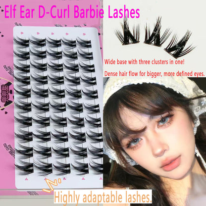 100 pcs Elf Ear D-Curl Barbie Lashes - Playful & Animated Manga Style, Exquisite Round Eyes, Pure Wild Look, Dramatically Enlarged Eyes