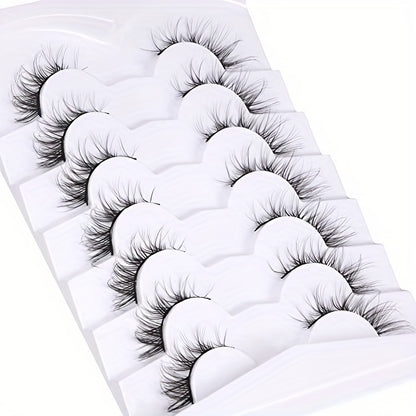 7 Pairs Wispy Manga Cat Eye Lashes - Fluffy Striped Design for Dramatic Eye Makeup, Soft, Comfortable, Reusable